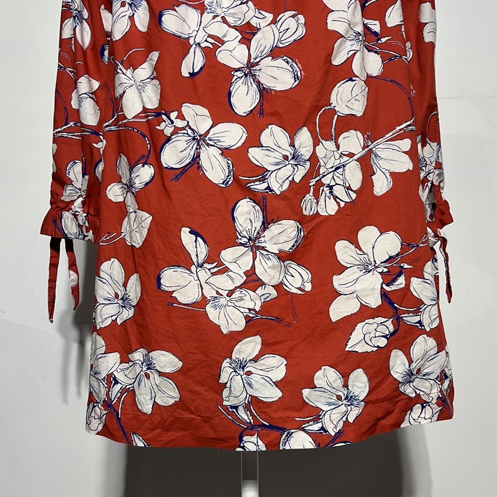 LOFT Outlet Burnt Orange Floral 3/4 Length Tie Sleeves Off-The Shoulder Blouse M - Picture 9 of 11